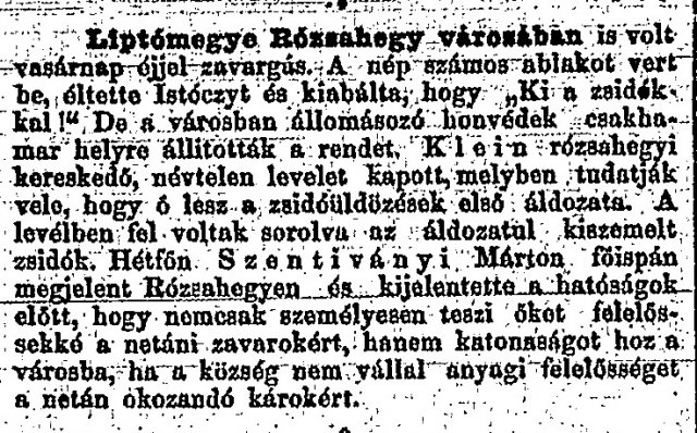 Részlet az „A zendülő vidék.” c. cikkből (Forrás: Budapesti Hírlap, 1883. 09. 08., melléklet 2. o.)
